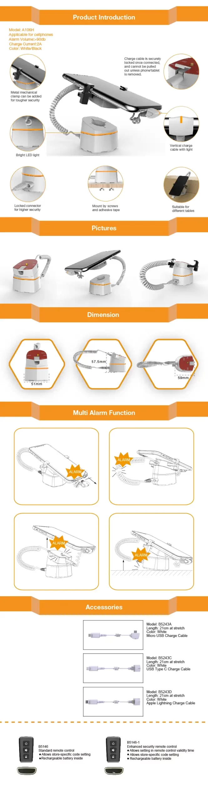ZXA106H Mobile Phone Security Display For Retail Anti-theft