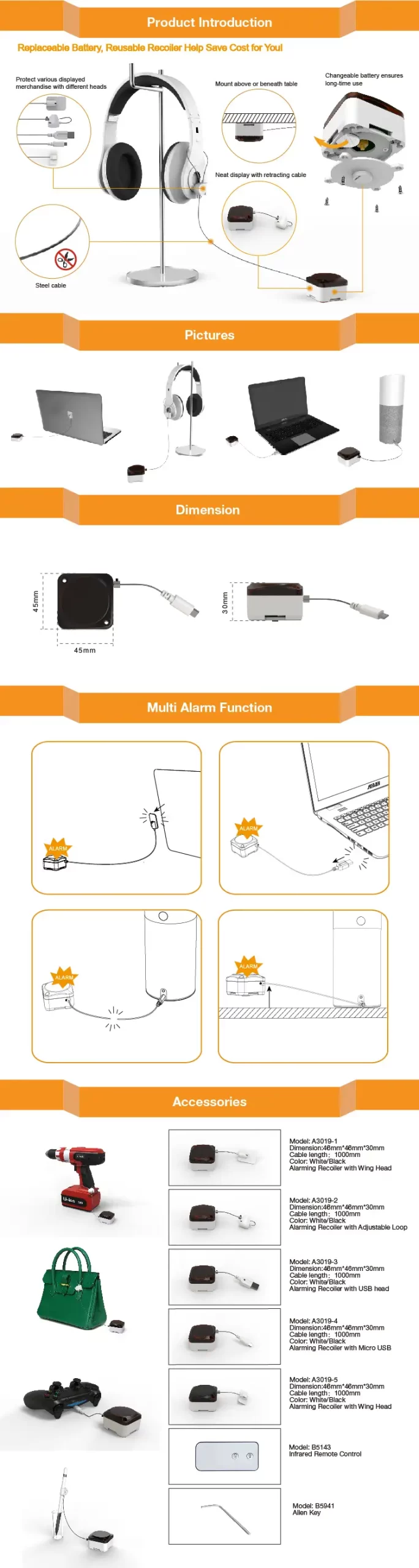 Laptop alarm security display device