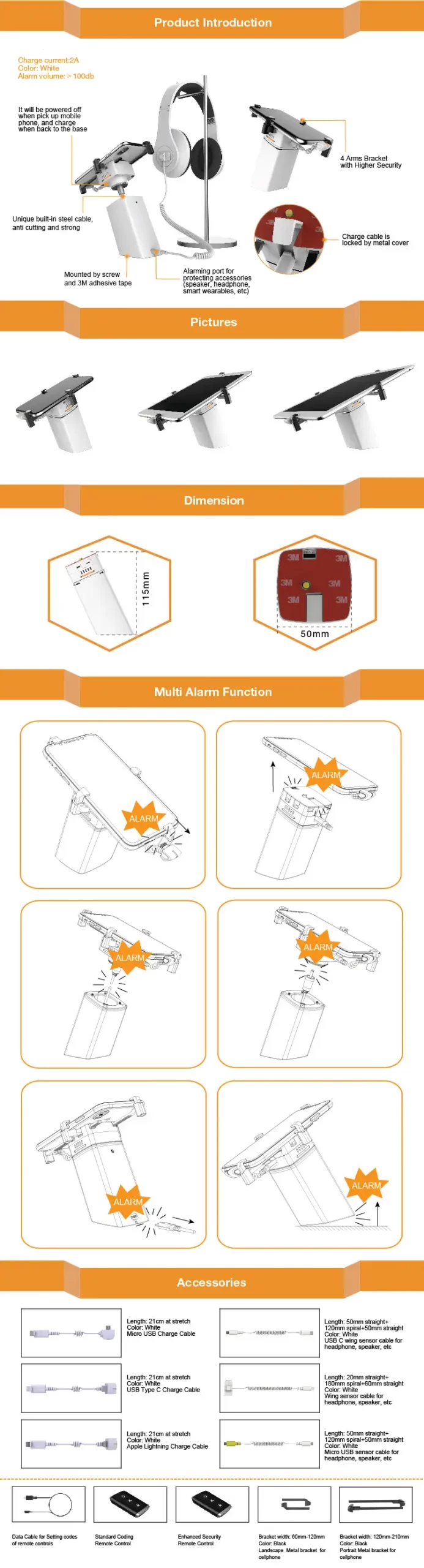 ZXA100 Multi-functional phone security stand with 4 clips