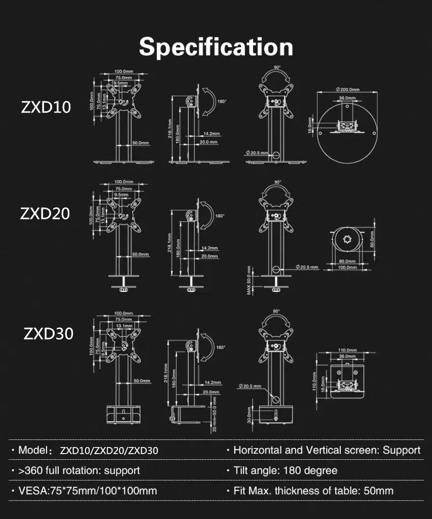 ZXD10 360 ° Rotatable Table Tablet Adjustable Stand - Universal Tablet Holder - 1